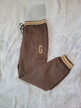 GUESS Los Angeles Mens Large Brown Tan Fleece Jogger Drawstring Waist , MEDIUM